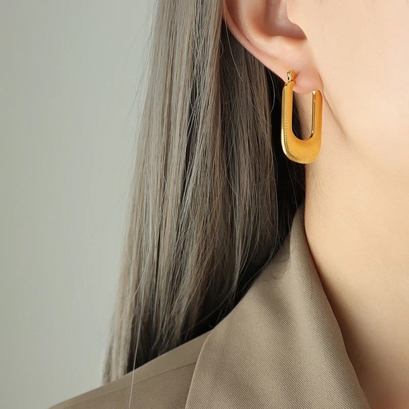 Jewelry - 18K Gold Plated Large Hoop Earrings*Rectangular Hoops*Gold Waterproof Jewelry